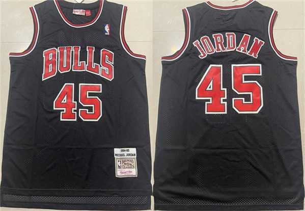 Men%27s Chicago Bulls #45 Michael Jordan Black 1994-95 Throwback Stitched Basketball Jersey Mixiu